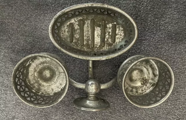 S. Sternau & Co. Nickel Plated Brass Fixture 2 Cup Holders & Soap Dish VTG.