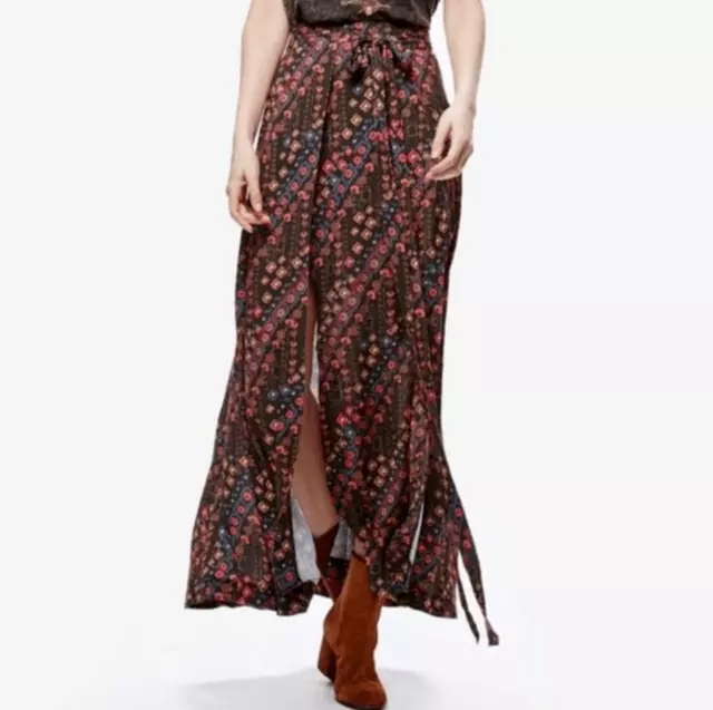 Free People Remember Me Wrap 2 Panel Double Slit Maxi Skirt Boho Festival Size 4 3