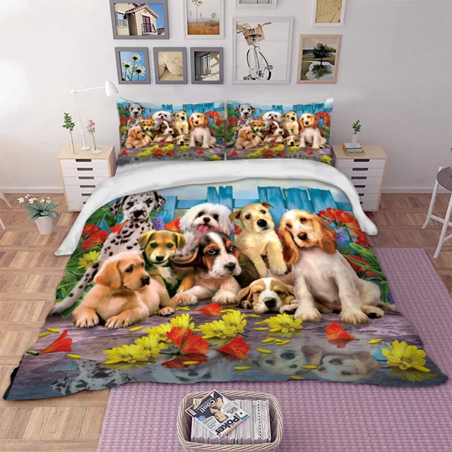 Animal Duvet Cover Bedding Set Pillow Cases Dogs Quilt Cover Single Double King