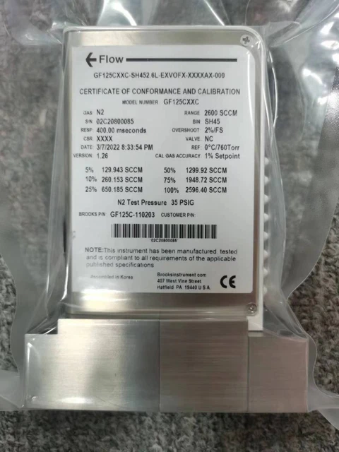Brooks Gf125Cxxc Mass Flow Controller, N2,2600Sccm, Gf125C-110203