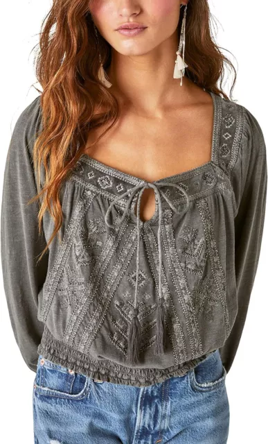 Lucky Brand Women's Beaded Peasant Top