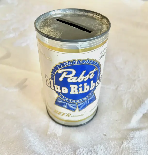 Vintage Pabst Blue Ribbon Beer Bank Tin Can Coin Bank 12 oz Replica