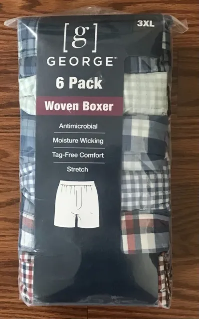 George 6-Pack Men's Woven Boxers Underwear Cotton Blend Plaid 3 XL New