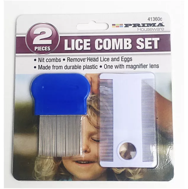 Head Lice Comb Fine Tooth Metal Detection Remove Hair Nit Eggs Magnifier Set 2pc