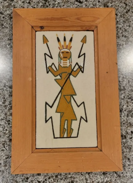 Slayer of Alien God Navajo Sandpainting Signed Jerry Ted Toledo with wood frame