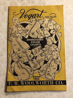 Gráficos de colores antiguos bordados de Vogart primavera 1954 F. W. Woolworth Co. 15 páginas