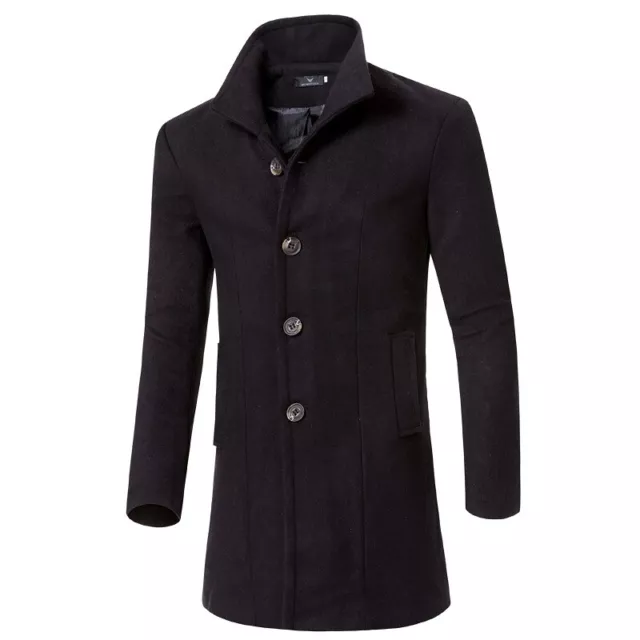 Men Winter Warm Trench Coat Overcoat Casual Long Sleeve Button Jackets Outwear