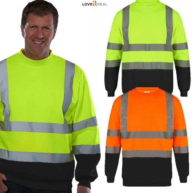 Felpa Hi Viz Vis alta visibilità collo equipaggio maglione abbigliamento da lavoro 2 tonalità
