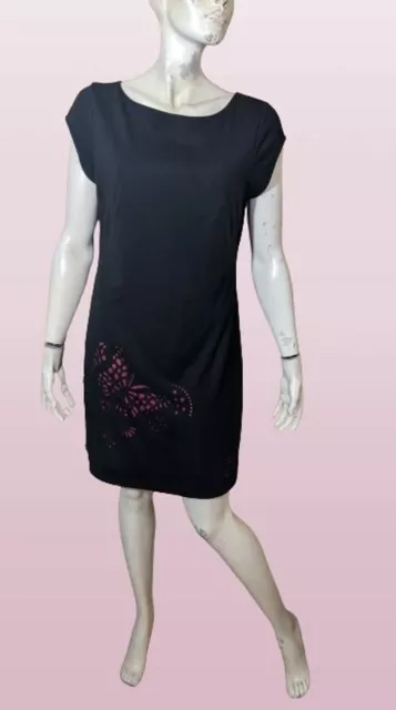 💕 Desigual TAille 44 💕 Superbe Robe doublée manches courtes noire polyester