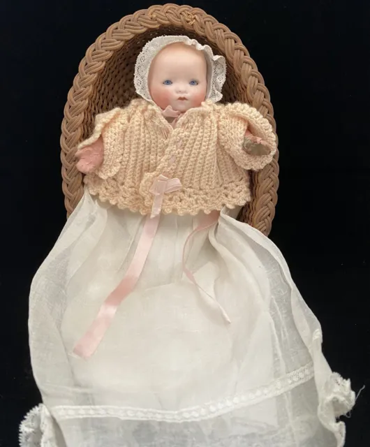 8” Armand Marseille Bisque Doll With Sleepy Eyes, Basket And Vintage Outfit