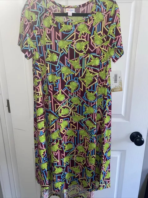 WOMENS MIDI DRESS-LULAROE CARLY-SPANDEX-GREEN DISNEY KERMIT-SIZE SMALL Med-NWT