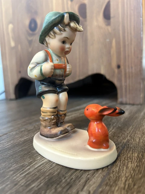 Goebel Hummel Figurine SENSITIVE HUNTER Boy With Bunny, TMK 5, 5.5”