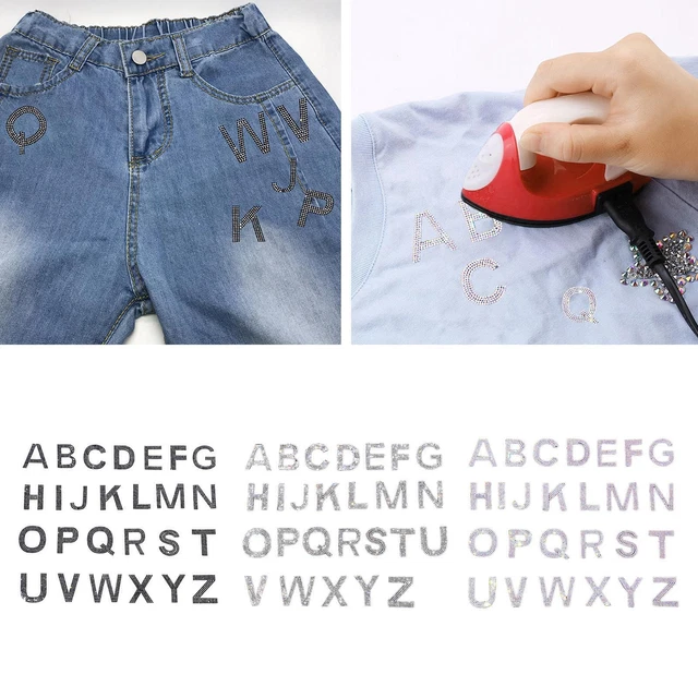 26PCS Alphabet Patches Applique DIY Iron on Clothes Stickers Rhinestones Letters