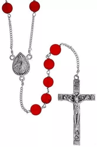 Sterling Silver Natural Carnelian 6mm Beads Mother Mary Center Rosary Necklace