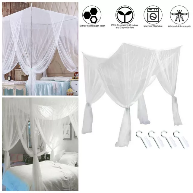 4 Corners Post Bed Canopy Curtain Mosquito Net Or Frame Single Double King Size