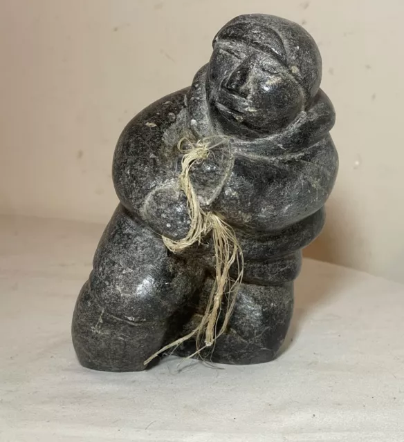 antique hand carved soapstone Canadian figural fisherman Eskimo sculpture Inuit