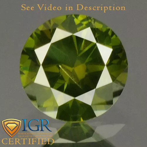 0.19 cts. CERTIFIED Round Brilliant Cut I1 Vivid Olive Green Color Loose Natural