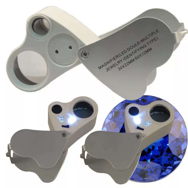 60X 30X Magnifier Loop Magnifying Glass Jeweler Eye Loupe Lens LED Light 2in1