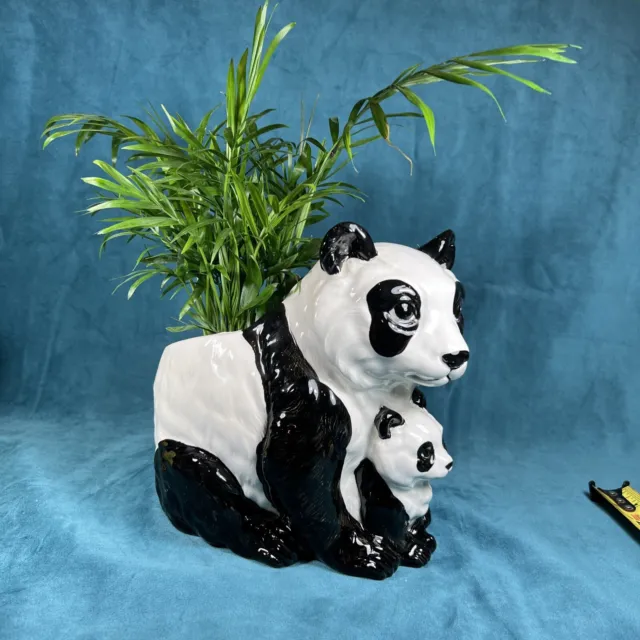 Vintage Ceramic Panda Bear and Baby Planter 7 3/4" x 7 3/4" x 5" Napco Planter