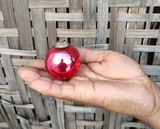 Antique Pink Glass 1.9" German Kugel Christmas Ornament 5 Leaves Brass Cap 378