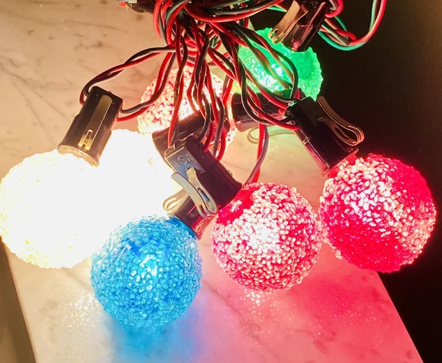 MID CENTURY CHRISTMAS Tree C7 Lights String of 7 Frosted Ice Sugar