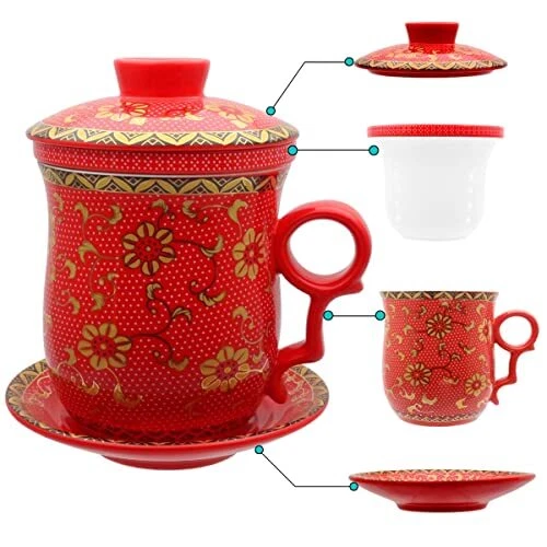Porcelain Tea Cup With Infuser Lid And Saucer Sets Chinese Jingdezhen Ceramics C