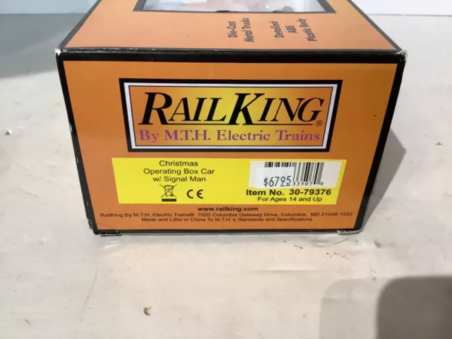 MTH Railking O Gauge Trains Christmas Operating Box Car w' Signal Man 30-79376