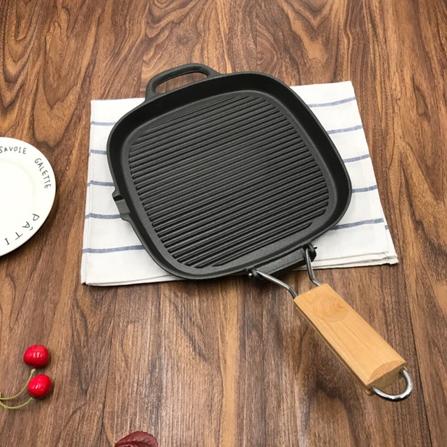 1pc Steak Grill Pan Fonte De Fer Poêle Grill Pan Poêle En fonte