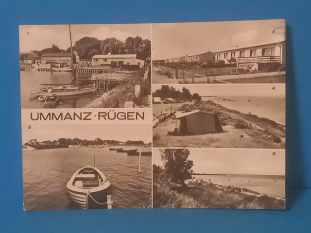 AK Postkarte SW DDR Ummanz auf Rügen Mehrbilderkarte Strand Hafen usw. gestempel