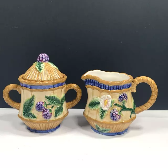 Fitz And Floyd French Orchard Sugar Bowl Creamer CRAZING