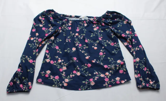 Love Glam Girl Girl's Floral Print Aurelia Scoop Neck Top DP3 Navy Medium NWT