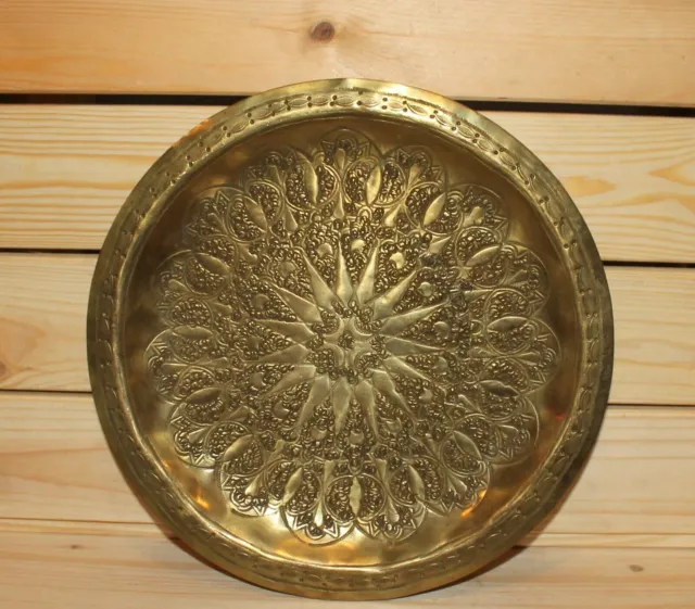 Vintage hand made floral brass wall hanging plate