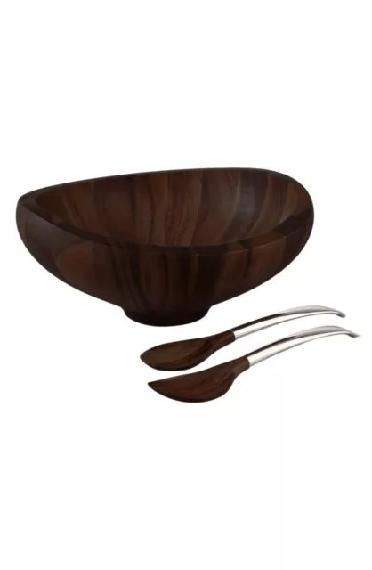 nambe Butterfly Acacia Wood 16" Salad Bowl & Servers, Espresso