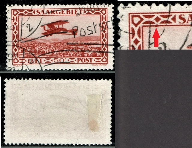 Saargebiet 1928 Mi.-Nr. 126 IV PF Plattenfehler gestempelt. 