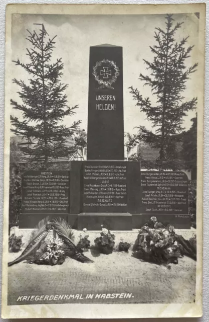 Orig. Foto AK,  Kriegerdenkmal in Habstein, Jestřebí, Liberecký kraj, um 1920