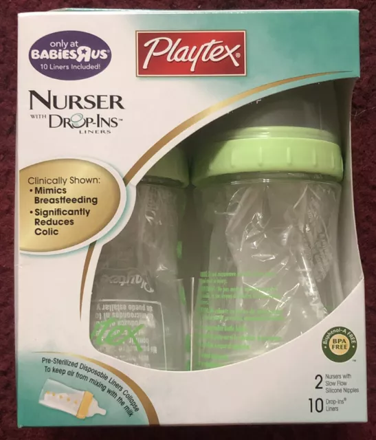 Playtex Nurser Bottles Drop-Ins Liners 4oz Bottles (2 Bottles ) Green