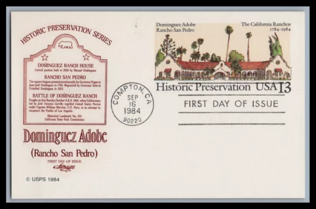 US FDC  # UX104 13c Historic Preservation  Artmaster  1984, 9F262