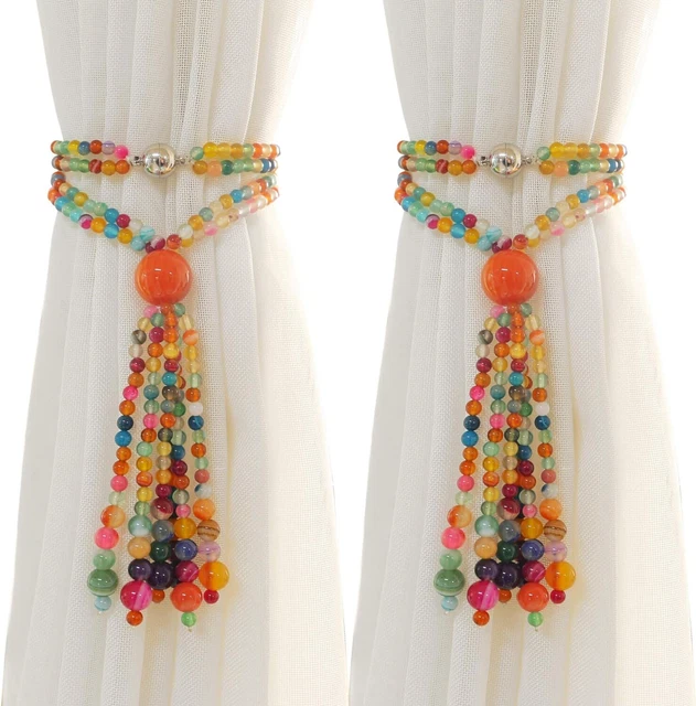 Magnetic Curtain Tiebacks Handmade Natural Gemstone  Boho Living Room 2 Pack