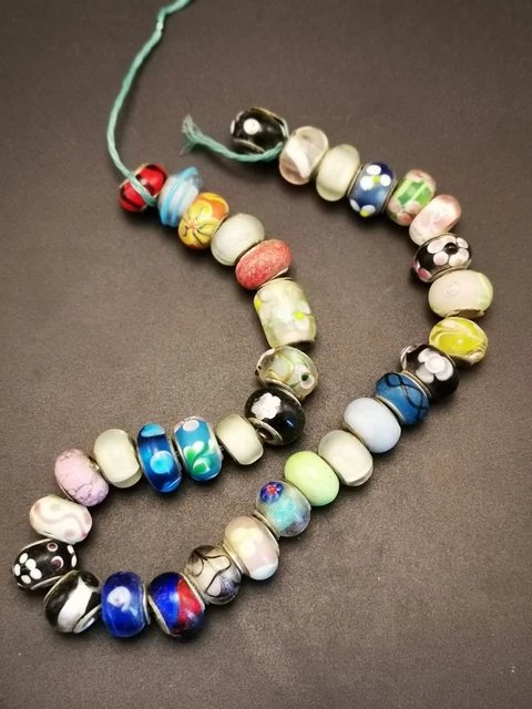 Old AMAZING Piece Of Colored Glass & Agate Polychrome Beads Necklace Y52
