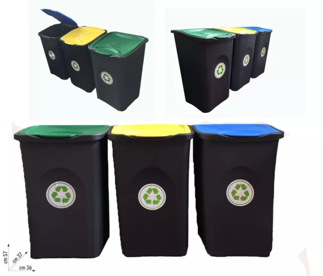 Tris set kit spazzatura bidoni bidone munnezza riciclabile 150 lt novità italia