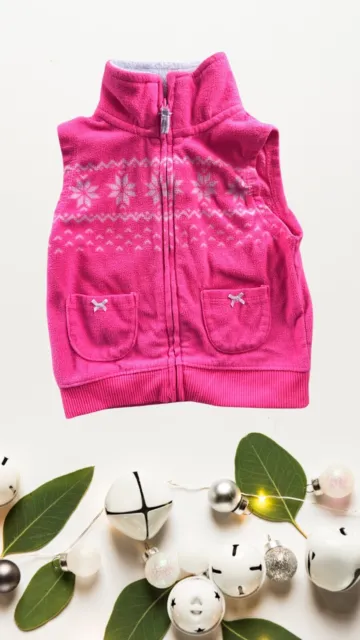 Carters Baby Girl Fleece Vest  Size 12 Months Pink Stripe Zip Front Pockets