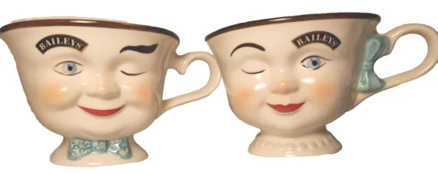 Vintage PAIR Bailey's Irish Cream Coffee Cup Mug YUM Winking Face Girl + Boy SET