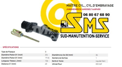 Jungheinrich MAITRE CYLINDRE FREIN MIC 3012304 PIECE RECHANGE CHARIOT ELEVATEUR 