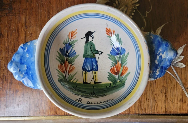 Dînette Ancienne Henriot Quimper – Mini Bol à Oreilles, 6 Pièces En Faïence