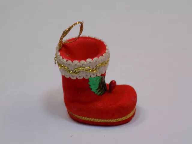FELT SANTA CLAUS Boot Vintage Old Ornament Christmas Tree Holiday Holly ...