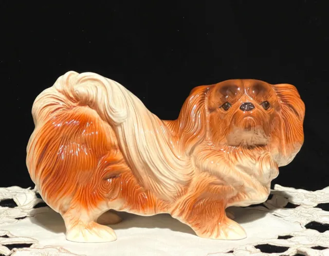 Pekingese Dog Puppy Vintage Figurine Melba Ware England Pottery Large Statue 9.5