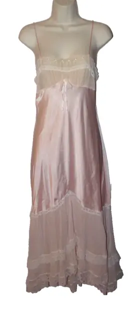 vintage CHRISTIAN DIOR silky Peach pink w lace pegnoir night gown slip dress S