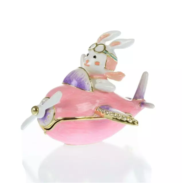 Bunny on plane Trinket Box Hand made  by Keren Kopal with  Austrian Crystals