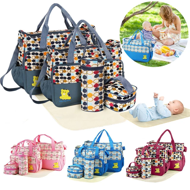 5PCS Diaper Bag Tote Set Baby Diaper for Mom - Large Storage for Nappy/Clothes 2