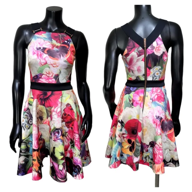 Ted Baker Samra Womens 00 Colorful Floral Fit & Flare Skater buckle Straps Dress